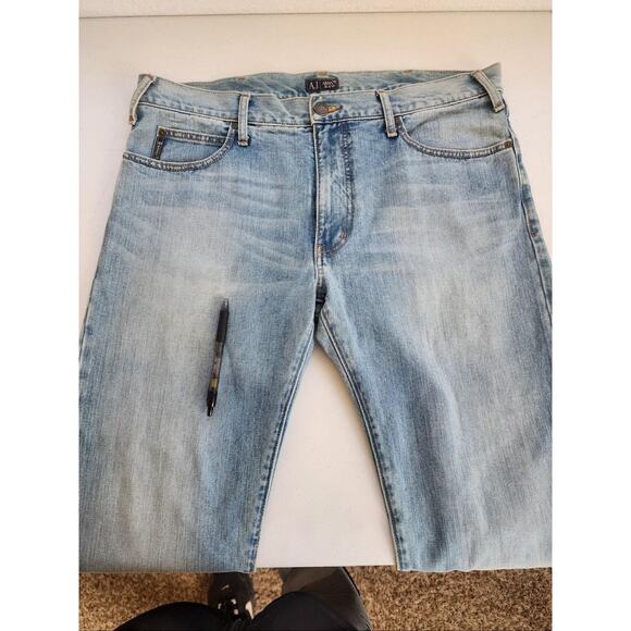 Armani Jeans AJ Jeans Mens 38X34.5 Light Wash Blue Denim Straight Leg Casual - Picture 13 of 16